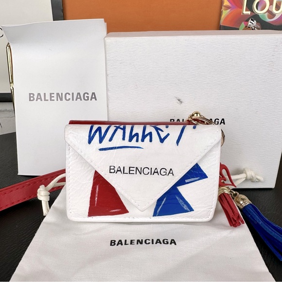 BALENCIAGA Graffiti leather compact wallet wristlet with keychain charm - Picture 1 of 14
